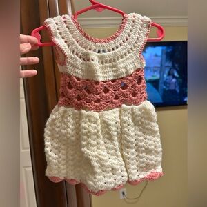 Handmade Crochet Baby Dress in Pink and Cream